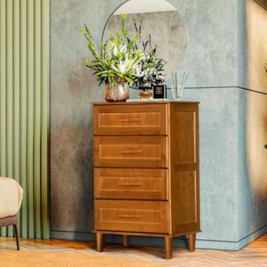 Imagem de Cômoda Unissex Madeira Maciça Rústica Marrom Pés E 4 Gavetas