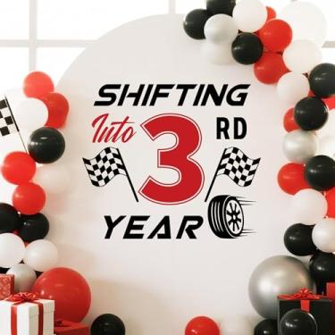 Imagem de KEWUFD Shifting into 3rd Year Wall Decal Racing Car Theme 3rd Birthday Party Balloon Arch Stickers Decorations for Boy Black Red