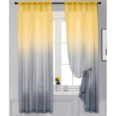 Imagem de Cortina Yancorp de Lino Transparente con Degradado Amarillo y Gris 102