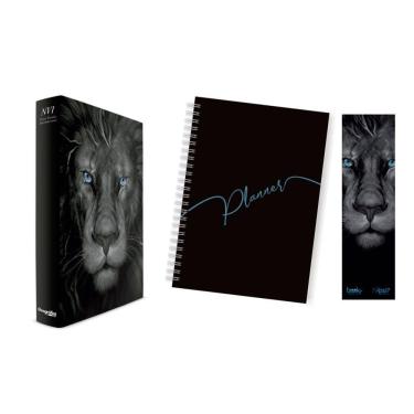Imagem de Kit Leão Grafite - Planner Capa Lisa + Bíblia Capa Dura NVI + Marca Página