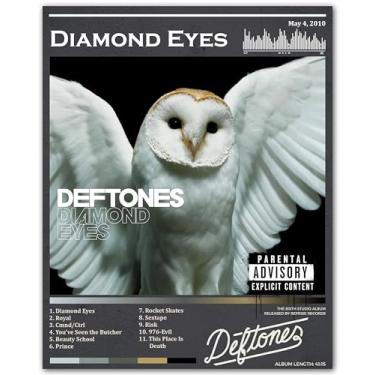 Imagem de ZUKIY Arte de parede Diamond Eyes Deftones Owl Art - Pôster Dark Rock 20 x 25 sem moldura - Decoração inspirada em banda de metal pesado para quarto, estúdio, escritório - Impressão em estilo de