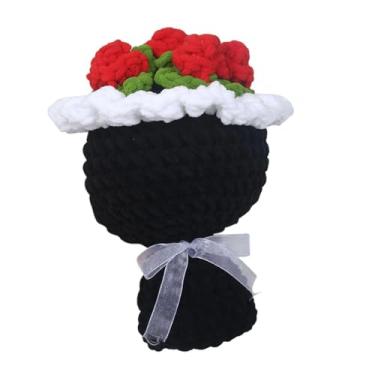 Imagem de Generic Buquê de flores tricotadas, flores artificiais, presente artesanal de Dia dos Namorados para namorada, buquê de rosas para o Dia dos Professores ou, Preto