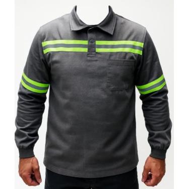 Imagem de Camisa Uniforme Refletiva C/ 2 Botões Brim Obra Trabalho Rodovia - Fib