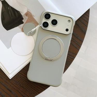 Imagem de SFDSUH Capa com suporte adesivo sem bordas, magnético e giratório 360° para iPhone 12 Pro Max (Cinza)