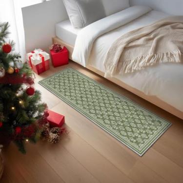 Imagem de Artoid Mode Tapete verde rústico floral de primavera, decoração de casa de verão, baixo perfil, antiderrapante, lavável, tapete para corredores, cozinha, lavanderia, quarto, banheiro, 6 x 1,8 m