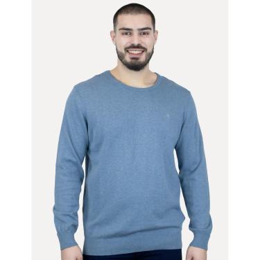 Imagem de Suéter Dudalina Masculino Tricot Crewneck Melange Cotton Azul Médio-Masculino