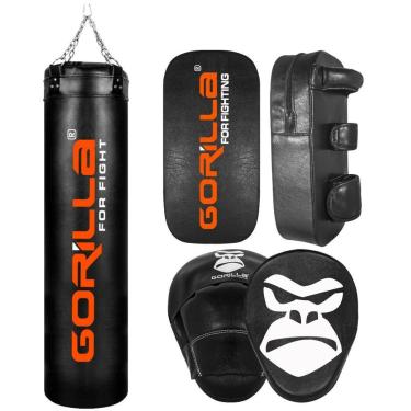 Imagem de Saco De Pancada Profissional 160 Cm + Aparador De Chute + Manopla De Foco Soco Muay Thai Gorilla-Unissex