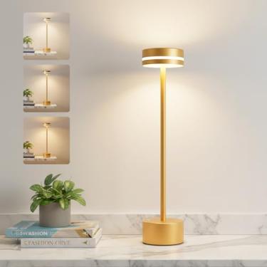 Imagem de Luminária Abajur de Mesa LED Touch Sem Fio Portátil, Recarregável e Dimerizável, 3 Cores de Luz (Quente, Neutra, Fria), Base Antiderrapante – Ideal para Quarto, Escritório e Estudo(1807, Ouro)