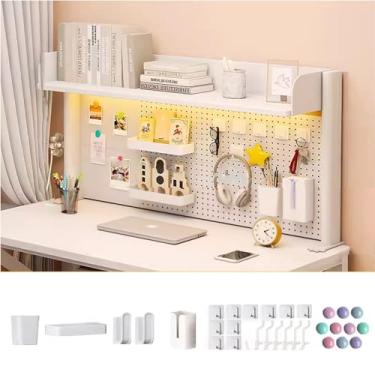 Imagem de Painel organizador de estante de mesa com furos 1 ~ 2 pisos aço carbono + material de prancha de madeira alta capacidade de carga, para dormitório de escritório em casa duas cores (cor: branco