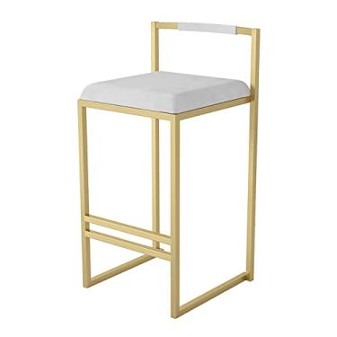 Imagem de Bancos de bar com encosto e apoio para os pés 1 peça, cadeiras de barra alta de veludo com pernas de metal dourado, bancos estofados de altura de balcão para cozinha, altura do assento 65 cm