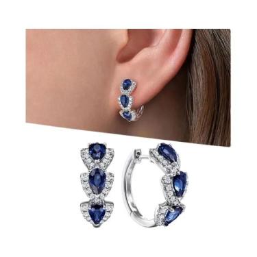 Imagem de Brincos De Argola Em Prata Esterlina 925 Com Zircônia Cúbica Azul Para