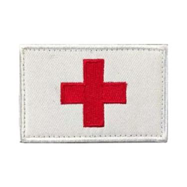 Imagem de Patch Tático Bordado Cruz Vermelha Com Gancho E Laço Para Primeiros So