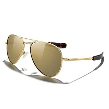 Imagem de MERRY'S Óculos de sol clássico aviador militar polarizado para homens ou mulheres S8562, Armação dourada 23 quilates/lente polarizada espelhada dourada, Lens Width: 57 Millimeters