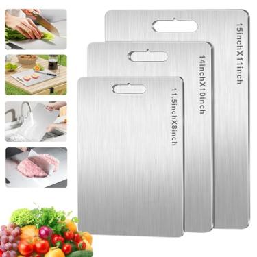 Imagem de Conjunto de 3 tábuas de corte de titânio, 3 tábuas de corte de titânio 100% puro para cozinha, tábuas de corte dupla face não tóxicas para cortar carnes, frutas e legumes (P + M + G)