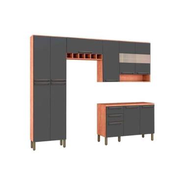 Imagem de Cozinha Modulada Ronipa Nápoli Prime 4pçs 2 Armários 1 Balcão 1 Paneleiro C4P01 Castanho/Chumbo