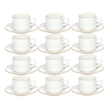 Imagem de Jogo 12 Xícara De Chá Porcelana Borda Dourada Com Pires Café Royal Premium 200ml Haüskraft
