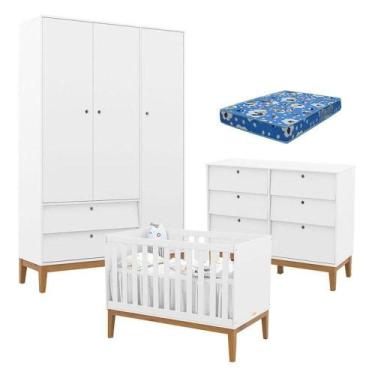 Imagem de Quarto De Bebe Unique 3 Portas Com Cômoda 6 Gavetas Branco Soft Eco Wo