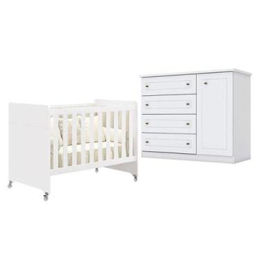 Imagem de Berço Americano Evolution 4 Em 1 Branco Acetinado Reller E Cômoda Amer