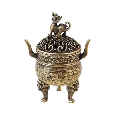 Imagem de Mini Incensário Retrô De Liga Metálica Com Leão Pixiu E Tripé, Queimad