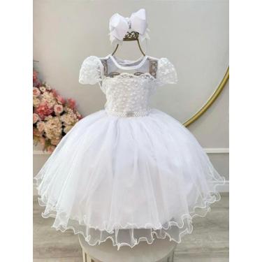Imagem de Vestido Infantil Branco com Busto de Renda Bordado para Damas de Luxo 