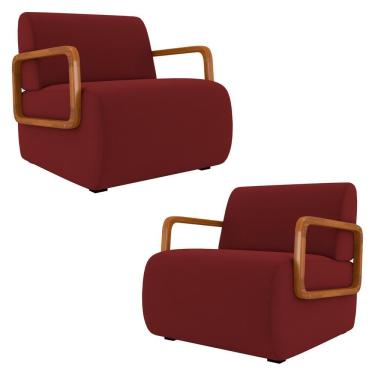 Imagem de Poltrona Decorativa Orgânica Para Sala Kit 2 Belarus K04 Veludo Vermelho - Mpozenato
