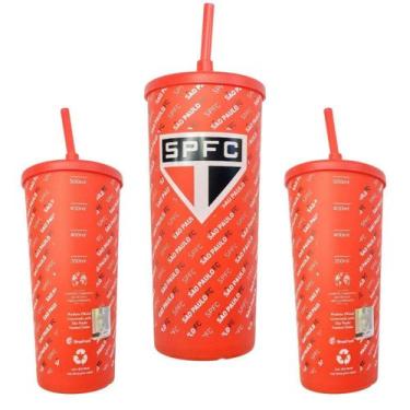 Imagem de Kit 3Un Copo Plástico Vermelho Tampa + Canudo 500Ml Infantil - Brasfoo