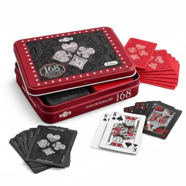 Imagem de Baralho 108 Cartas 100% Plastificado Impermeável Cartas Flexíveis Profissionais Estojo Premium de Metal Ideal para Poker, Truco e Jogos