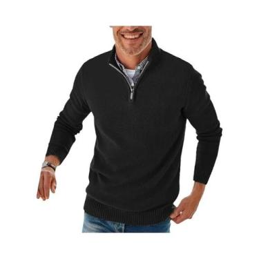 Imagem de Suéter Masculino De Tricô Com Zíper E Gola Alta, Manga Longa, Casual E