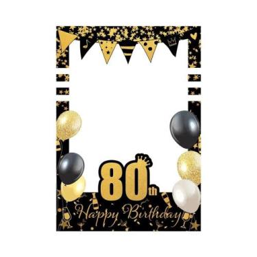 Imagem de Porta-Retrato De Aniversário Adulto Preto E Dourado 18 21 30 40 50 60 