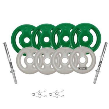 Imagem de Kit Musculação Halter e Anilhas com Barra 40cm + Presilhas-Unissex