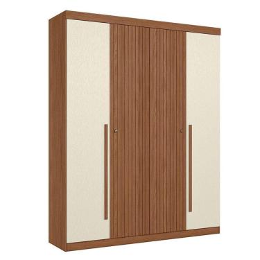 Imagem de Guarda Roupa Casal Ripado 4 Portas Buriti Jatobá Areia Acetinado - Santos Andirá