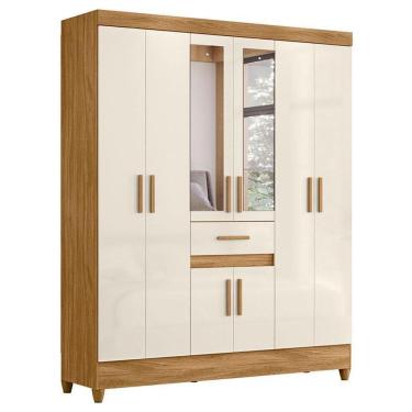 Imagem de Guarda Roupa Casal Portugal 8 Portas Freijó Off White com Espelho - Moval