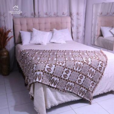 Imagem de Manta Indiana Para Sofá e Cama com Franjas 2,70m x 1,60m Cor:BRANCO C/