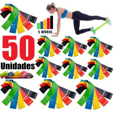 Imagem de Kit 50 Faixa Elástica Treino Em Casa Mini Band Pilates Multifuncional 