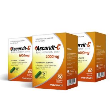 Imagem de Kit 03 AscorVit Fonte de Vitamina C + Zinco 60 Cap Maxinutri