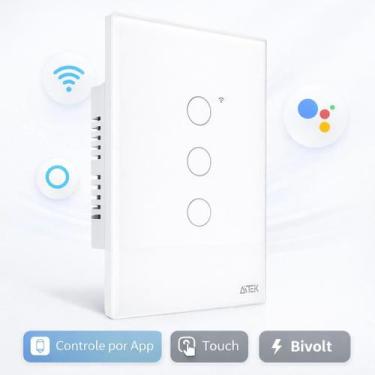 Imagem de Interruptor Inteligente WiFi 3 Teclas Touch Branco Megaju Aitek Alpha1