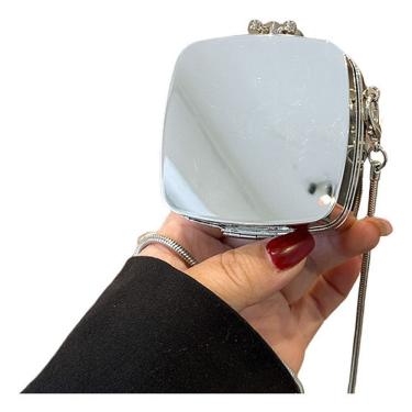 Imagem de Mini Bolsa de Ombro OEM Yb-001 em Metal 6 e 5x6 e 5x3 e 5cm Prata Quadrada com Espelho...