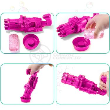 Imagem de Brinquedo de Bolhas Máquina Elétrica Tiktok Lança Bolhas de Sabão com 8 Saídas Rosa Sma...
