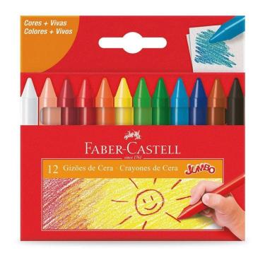 Imagem de Giz de Cera Faber-Castell Jumbo 12 Cores super-resistentes para Uso Escolar Infantil Colorido