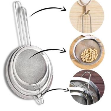 Imagem de Kit 3 Peças Peneira Coador Aço Inox Para Cozinha 3 Tamanhos P M G 8/10