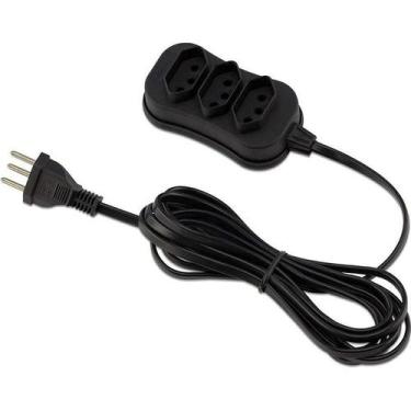 Imagem de Extensão Elétrica Tripolar 5m Com 3 Entradas Preta Bivolt 10a - FORCE 