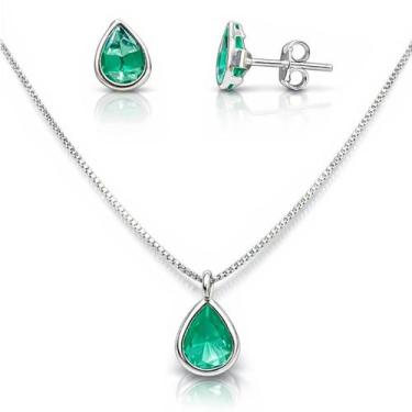 Imagem de Conjunto Colar Pingente Brinco Prata Original Delicado Gota - Lojas La