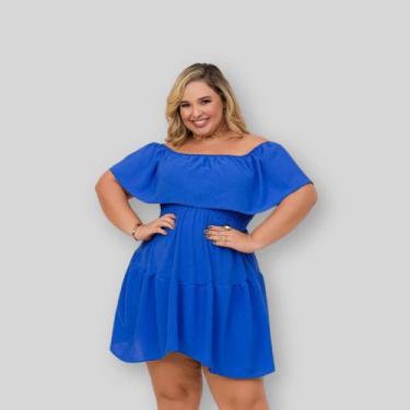 Imagem de Vestido Plus Size Feminino Ciganinha Babado 0577 - Bellucy Modas, Azul