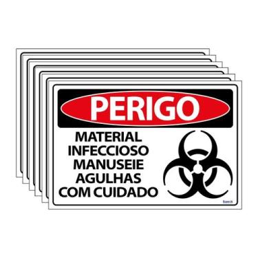 Imagem de Combo 6 Placas De Sinalização Perigo Material Infeccioso Manuseie Agul