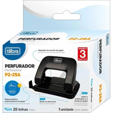 Imagem de Perfurador 2 furos 25 folhas p225a preto - Tilibra