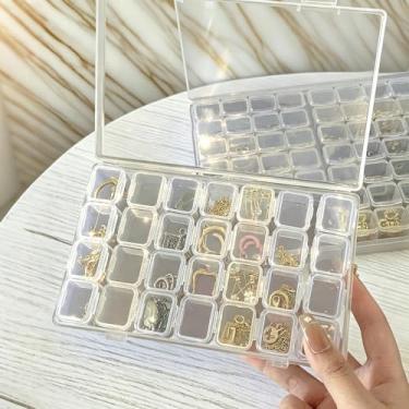 Imagem de Caixa organizadora de joias transparente com 28 compartimentos - estojo transparente para exibição de brincos e anéis, recipiente de armazenamento de plástico para artesanato