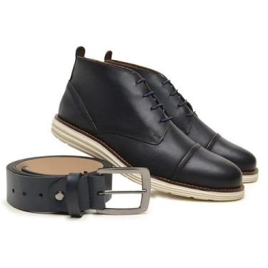 Imagem de Kit Sapato Social Moderno Amarrar Masculino Marinho E Cinto - Five Day
