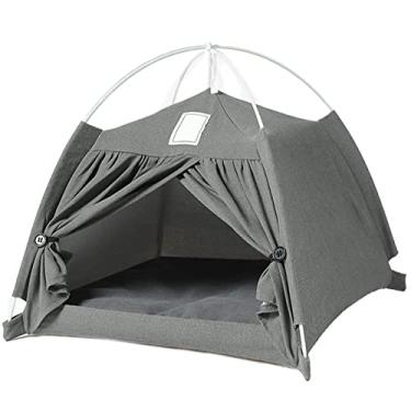 Imagem de SEIS Tenda para gato com tapete removível para almofada removível gatos casa pet barraca caverna para interior externo e externo camas para cães pequenos (cinza)