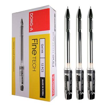 Imagem de Caneta esferográfica X12 Dong-a Fine Tech 0,5 mm tinta gel – Preta – Pacote com 12 canetas