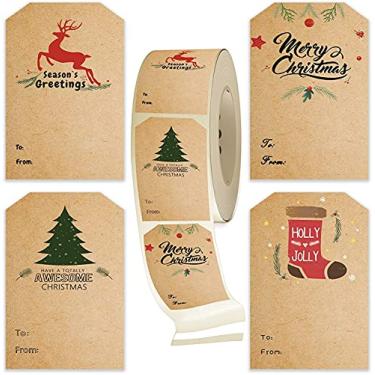 Imagem de 80 adesivos autoadesivos de etiqueta de presente – Adesivos decorativos para presentes e pacotes de Natal – Fácil de escrever e descascar – Caixa dispensadora conveniente – Etiquetas de (etiquetas de )
